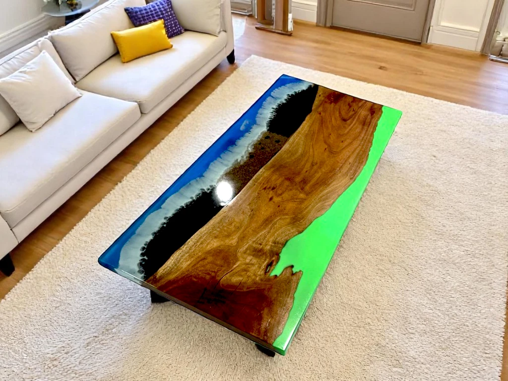 Personalized Acacia Wood Dining Table Featuring Epoxy River Flow